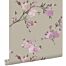 papel pintado con textura eco flores de cerezo gris pardo y morado lila de ESTAhome