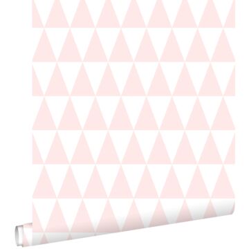 papel pintado triángulos gráficos rosa claro y blanco de ESTAhome