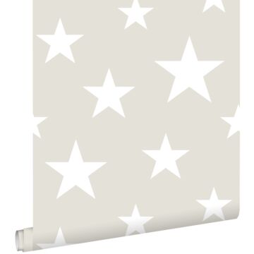 papel pintado grandes y pequeñas estrellas gris claro y blanco de ESTAhome