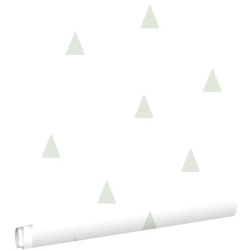 papel pintado pequeños triángulos gráficos menta verde y blanco de ESTAhome