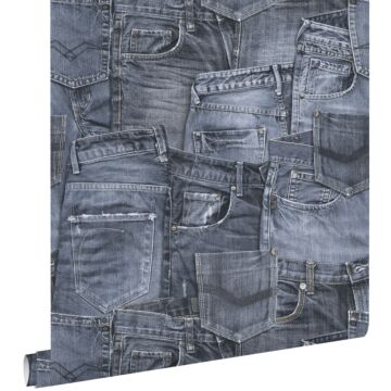 papel pintado tela de jeans azul de ESTAhome