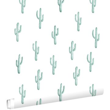 papel pintado pequeño cactus del desierto turquesa grisáceo de ESTAhome