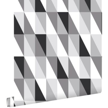 papel pintado triángulos gráficos negro, gris y blanco de ESTAhome