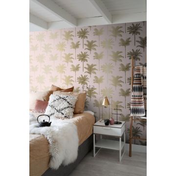 papel pintado dormitorio palmeras rosa suave y oro 139164