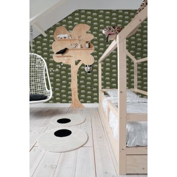 papel pintado habitación de niño pantera verde oliva agrisado 139179