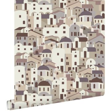 papel pintado casas mediterráneas beige y gris de ESTAhome