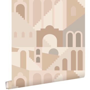 papel pintado casas mediterráneas beige de ESTAhome