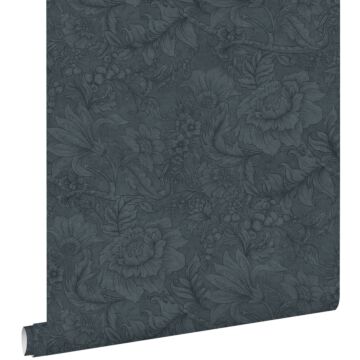 papel pintado diseño floral azul oscuro de ESTAhome
