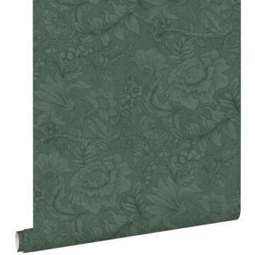 papel pintado diseño floral verde oscuro de ESTAhome