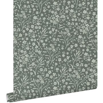 papel pintado flores verde grisáceo de ESTAhome