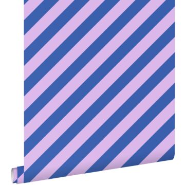 papel pintado rayas morado lila y azul real de ESTAhome