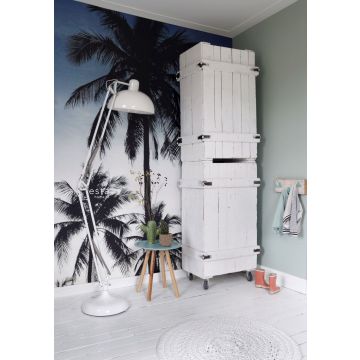 fotomural habitación de niño palmeras azul, negro y beige 158849