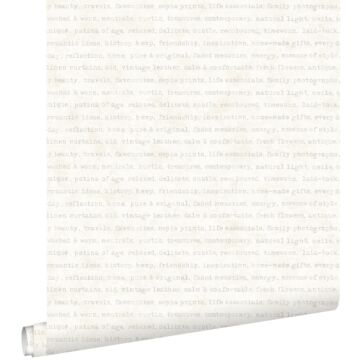 papel pintado texto beige sobre fondo blanco mixto de ESTAhome