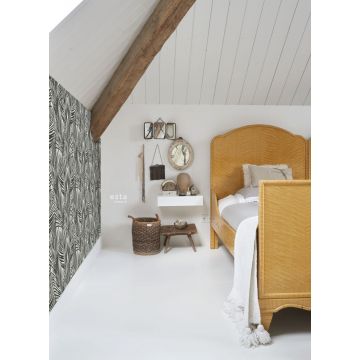 papel pintado dormitorio hojas de palmera negro y blanco 139008