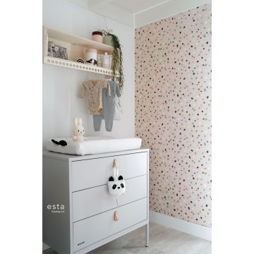 papel pintado habitación de niño terrazo rosa suave, blanco y menta verde 139035