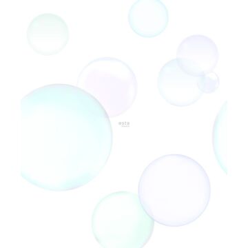 fotomural grandes burbujas flotantes morado, rosa suave, menta verde y azul de ESTAhome
