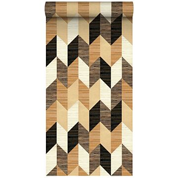 papel pintado XXL zigzag con efecto de hierba negro, marrón y beige de ESTAhome