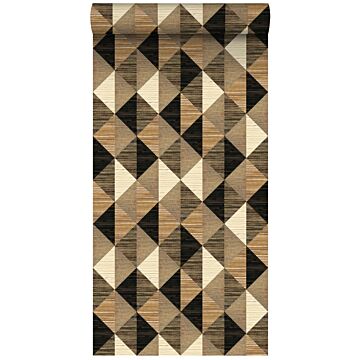 papel pintado XXL triángulos con efecto de hierba negro, marrón y beige de ESTAhome