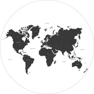 mural redondo autoadhesivo mapa del mundo blanco y negro de ESTAhome