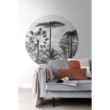 mural redondo autoadhesivo salón paisaje con palmeras blanco y negro 159006