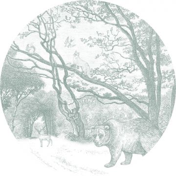 mural redondo autoadhesivo bosque con animales del bosque verde de ESTAhome