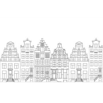 fotomural casas de los canales de Amsterdam dibujadas negro y blanco de ESTAhome