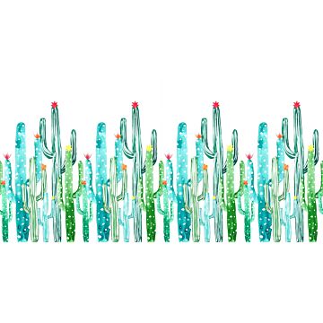 fotomural cactus en flor pintados a la acuarela verde selva tropical y turquesa de ESTAhome