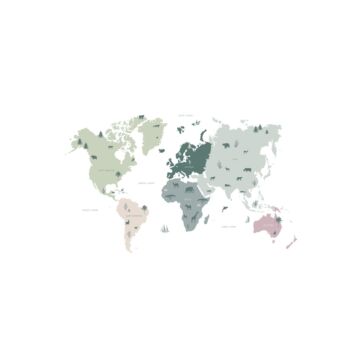 fotomural mapa mundial para niños menta verde, gris y rosa de ESTAhome
