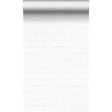 papel pintado muro de ladrillo pintado vintage blanco mate de Origin