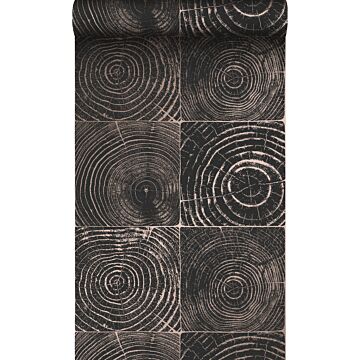 papel pintado cortes de troncos de arboles negro mate y bronce brillante de Origin Wallcoverings