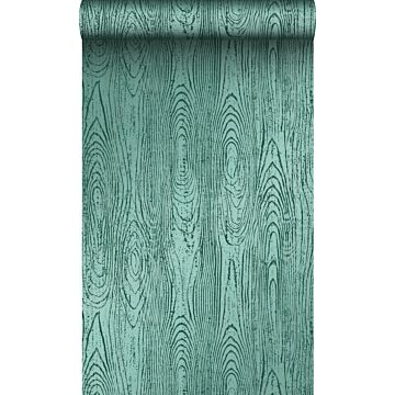 papel pintado tablas de madera con grano de madera verde esmeralda de Origin Wallcoverings