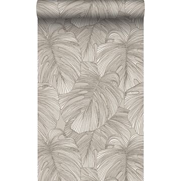 papel pintado diseño 3D hojas gris claro cálido de Origin Wallcoverings