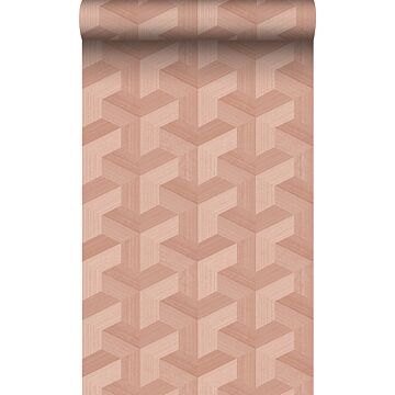 papel pintado con textura eco 3D gráfico rosa terracota de Origin Wallcoverings