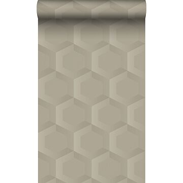 papel pintado con textura eco estampado hexagonal 3d beige arena de Origin Wallcoverings