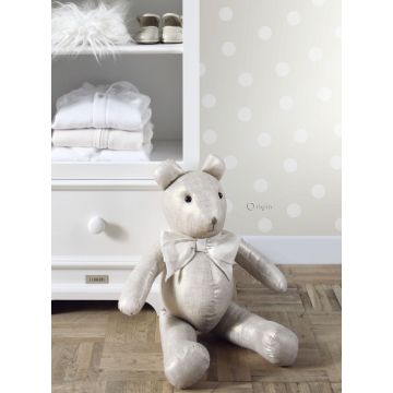 papel pintado habitación de bebé puntos lunares polka dots blanco mate y grigio argento lucido 347513