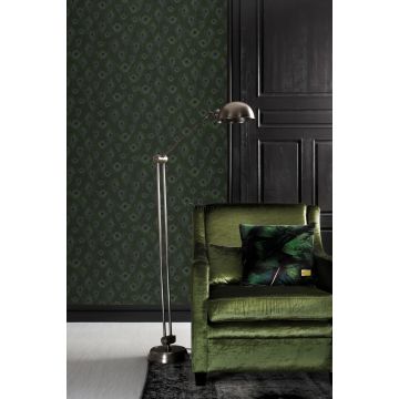 papel pintado con textura eco salón plumas de pavo real verde musgo 347765