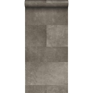 papel pintado XXL motivo de azulejos imitacion de cuero gris cálido de Origin Wallcoverings