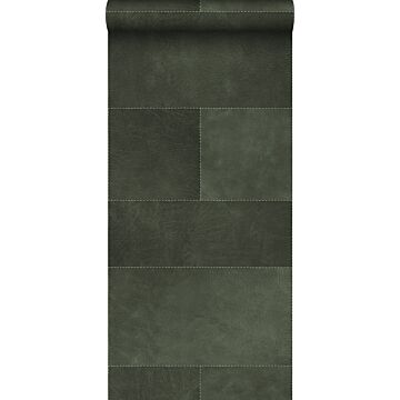 papel pintado XXL motivo de azulejos imitacion de cuero verde oscuro de Origin Wallcoverings