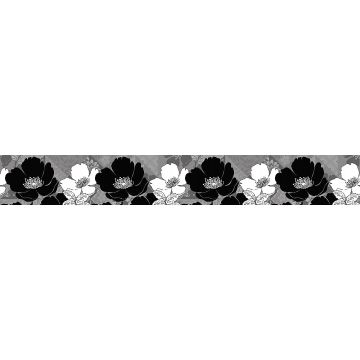 cenefa autoadhesiva flores blanco y negro y gris de Sanders & Sanders