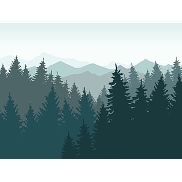 fotomural paisaje montañoso con árboles azul agrisado de Sanders & Sanders