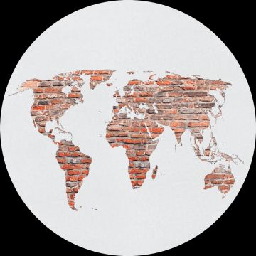 mural redondo autoadhesivo mapa del mundo marrón herrumbre, gris y blanco de Sanders & Sanders