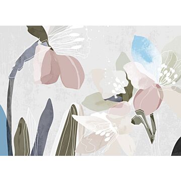 fotomural diseño floral gris, rosa y azul de Sanders & Sanders