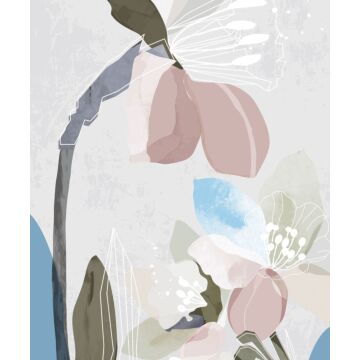fotomural diseño floral gris, rosa y azul de Sanders & Sanders