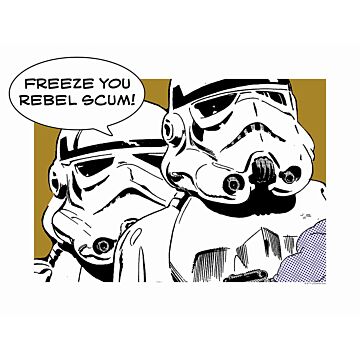 póster decorativo Star Wars Classic Comic Quote Stormtrooper amarillo ocre, negro y blanco de Komar