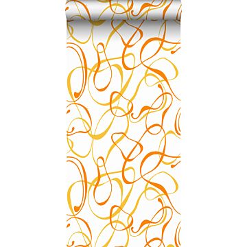papel pintado diseño abstracto blanco, amarillo y naranja de Sanders & Sanders