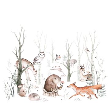 fotomural animales del bosque vintage blanco, naranja y marrón de Sanders & Sanders