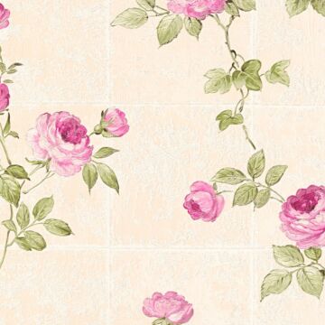papel pintado flores beige crema claro, rosa y verde de A.S. Création