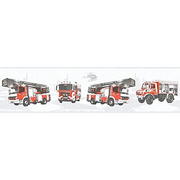papel pintado camiones de bomberos rojo y gris cálido de A.S. Création