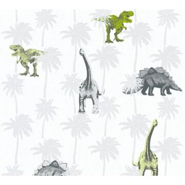 papel pintado dinosaurios verde, gris y blanco de A.S. Création