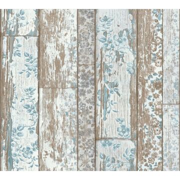 papel pintado tablas de madera desgastada, alterada, resistida vintage azul claro y beige de A.S. Création